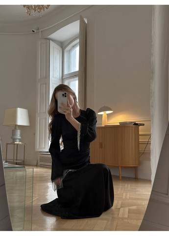 Чорна святковий елегантна сукня з шовку армані з камінцями — заміри в описі силуетна Vione однотонна