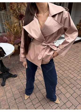 Бежева демісезонна жіночий укорочений тренч з меморі коттону No Brand