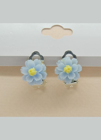 Сережки кліпси дитячі для вух без пробивання квітка Хризантема ніжно світлорожева з бірюзовою Liresmina Jewelry (289533630)