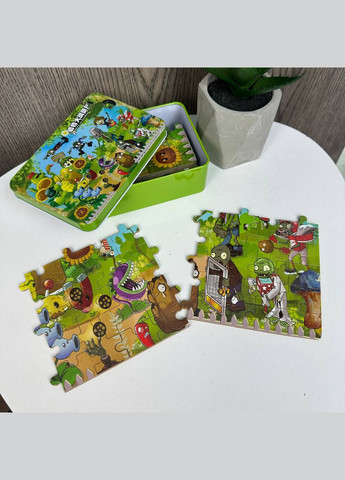 Дитячі пазли розвиваючі Plants vs Zombies в металевій коробочці, пазли для дітей Рослини проти Зомбі Diy (333023990)