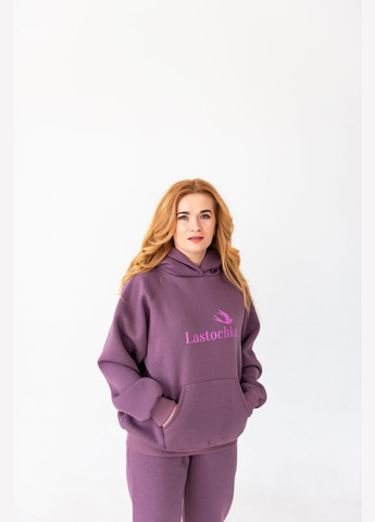 Фіолетове тепле зимове жіноче худі оверсайз з написом з малюнком з капюшоном з довгими рукавами No Brand (314838710)