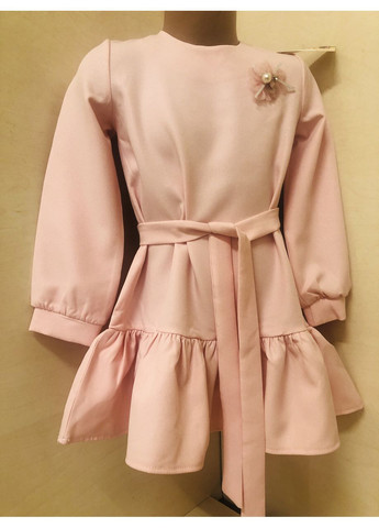 Пудровое праздничное блестящее платье для девочки с брошью длинный рукав турция пудра 110 116 122 128 134 110 No Brand (371684398)