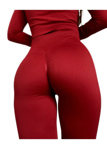 Красные демисезонные леггинсы в рубчик с моделирующим швом сзади leggings rib winery s/m No Brand