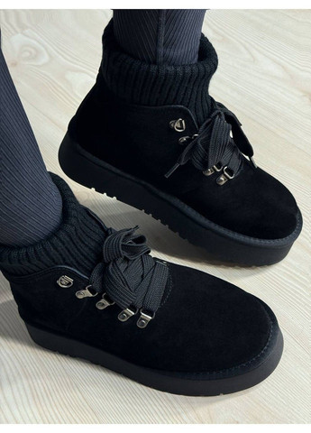 Уггі жіночі 007-1 замшеві шнурівка зі шкарпеткою чорні Hengji (369381715)