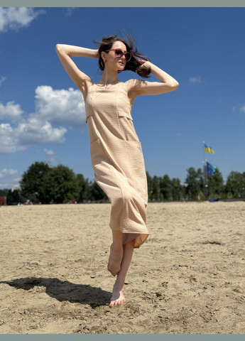 Бежева бежева сукня сарафан з кишеньками 5778 Cat Orange