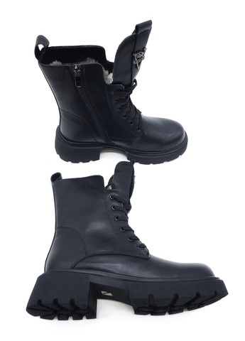 Жіночі черевики на овчині чорні шкіряні YA-14-5 24 см (р) Yalasou (268213520)