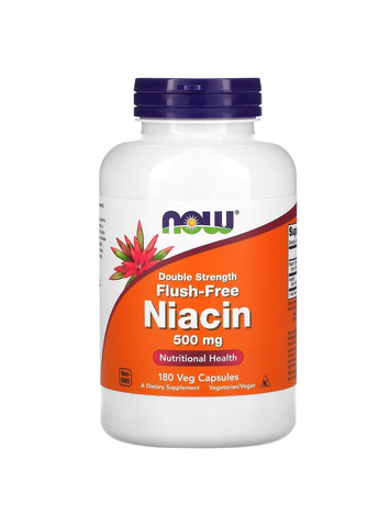 Ніацин без Промивання (Вітамін В-3) Niacin Flush-Free 500мг - 180 вег.капсул Now Foods (293152518)