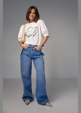 Женская футболка с рукавами-фонариками и принтом шляпки Liton - (296988253)