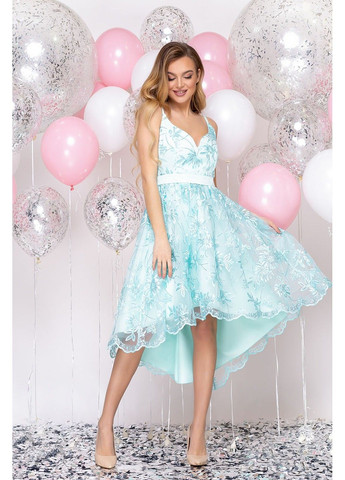 Бирюзовое коктейльное платье декольте асимметрия 20007 бирюза Tanita-Romario