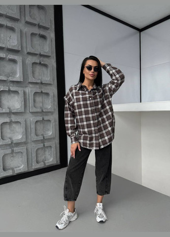 Коричневая повседневный рубашка в клетку Україна с длинным рукавом