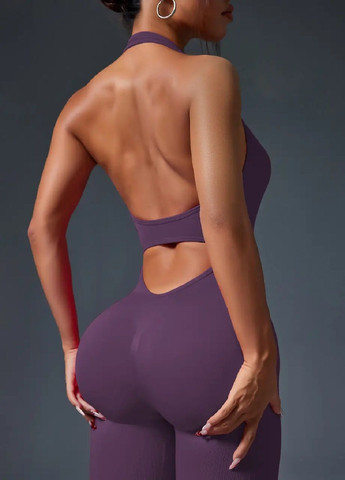 Женский спортивный цельный комбинезон с пуш ап эффектом для тренировок фитнеса 44-46 (481690-Prob) Фиолетовый размер L Unbranded однотонный фиолетовый спортивный спандекс, нейлон