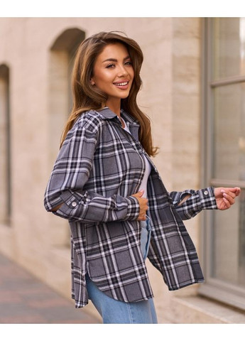 Фланелева сіра сорочка з вирізами на рукавах ISSA PLUS SA-648A (352168505)