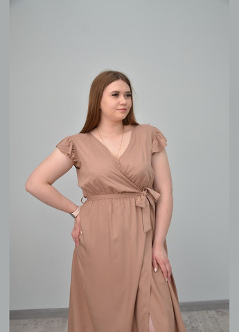 Светло-коричневое женское платье, короткий рукав, разные цвета (размеры: l,, 2xl) xl, светло-коричневый No Brand однотонное