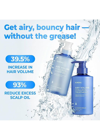 Набір зволожувальних засобів Airy Volume Hyaluron Edition Set Blossom Breeze для об'єму волосся 600 мл Kundal (370650212)