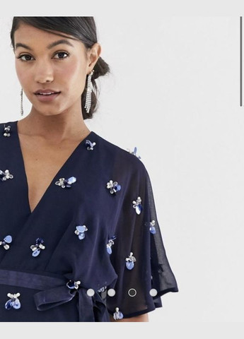 Синя сукня міні з оздобленням камінням і паєтками Asos