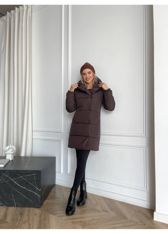Коричнева зимня ✨жіноча зимова куртка з плащівки на синтепоні заміри в описі✨ куртка-пальто DK/DL Мода без кордонів