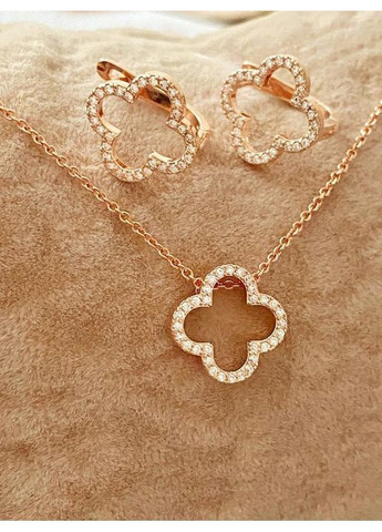 Позолочені Сережки "Конюшина" + Ланцюжок (Кольє) 40см-45см. Позолота No Brand (364502976)