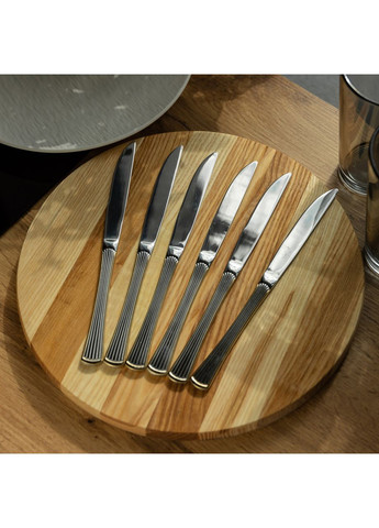 Набор столовых ножей 6 штук ножи сервировочные из нержавеющей стали 22.5 см Серебро с золотой обводкой HP-20-30 Yiwu (351431391)