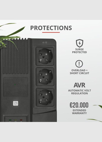 Джерело безперебійного живлення Maxxon 800VA UPS with 6 standard wall power outlets BLACK Trust (341089366)