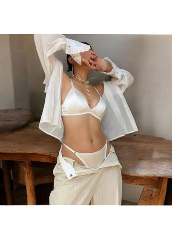 Білий демісезонний зручний жіночий комплект nude:бюстгальтер на м’якому поролоні+трусики-стрінги з регулюванням No Brand жіночий комплект Nude леопардовий