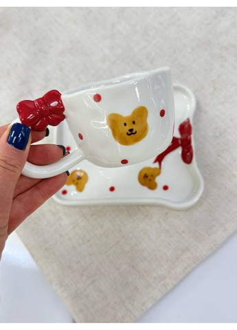 Изысканная керамическая чашка с блюдцем 220 мл с рисунками мишек OSM (365549078)