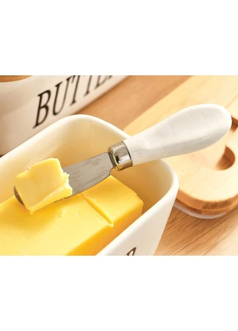 Масленка керамическая белая с бамбуковой крышкой и ножом Butter 600 мл No Brand (351595272)