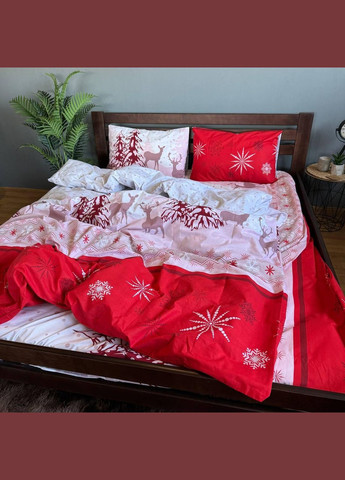 Новогоднее постельное белье хлопок Семейный 150х215 2шт наволочка 70х70 2шт Белый с красным (П4Кpost-ng-002-04) No Brand (316230849)