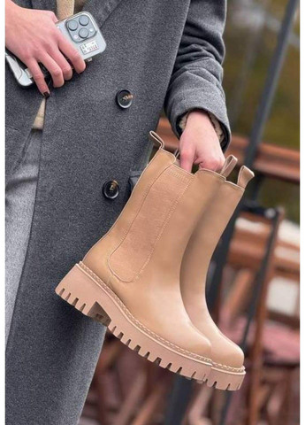 Зимние ботинки женские mei de li зимние бежевые Meideli прессованная кожа