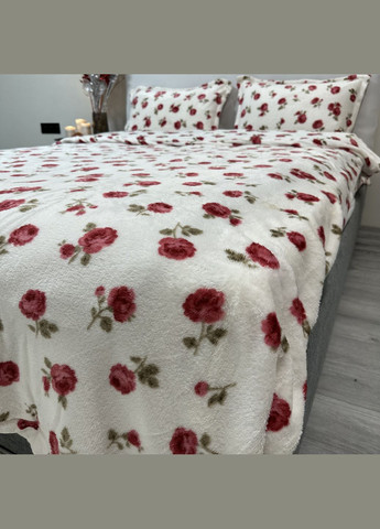 Теплий набір велюрової постільної молочного кольору євро розмір з квітковим малюнком. Сучасна якісна постільна білизна No Brand (316591515)