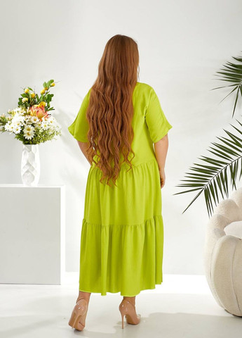 Лайм повсякденний жіноча сукня з льону з рукавами суцільнокроєними та спідницею напівсонце з спідницею-сонце Tik-Tak однотонна