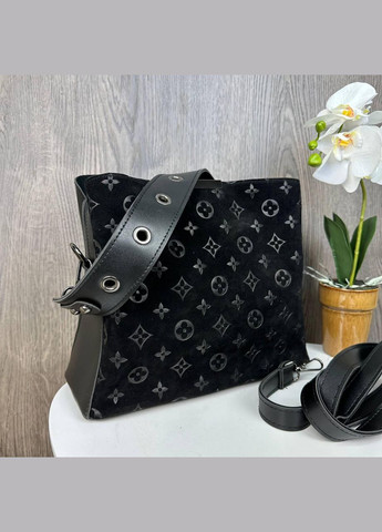 Замшевая сумка на плечо стиль Луи Витон, черная сумочка с тиснением из натуральной замши No Brand (334729768)