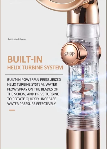 Турбо лейка для душа с вентилятором и фильтром Clear Robust Stop 3 режима Gold No Brand (386477944)