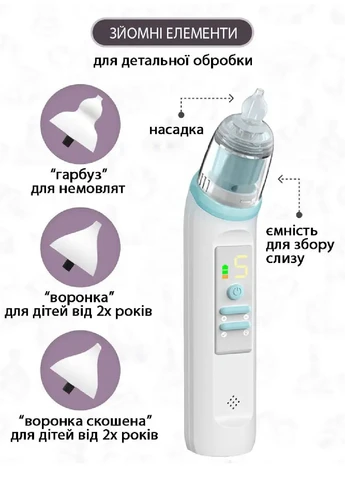 Аспиратор соплеотсос электронный аккумуляторный назальный для детей 5 уровней мощности 1000 mAh 4x20x4 см (477918-Prob) Unbranded (300914683)