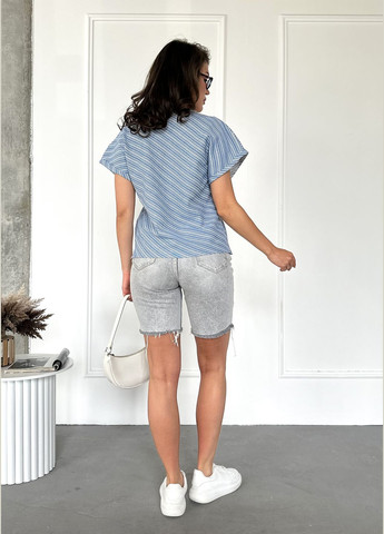 Голубая легкая женская блуза из натурального хлопка INNOE Блуза-футболка