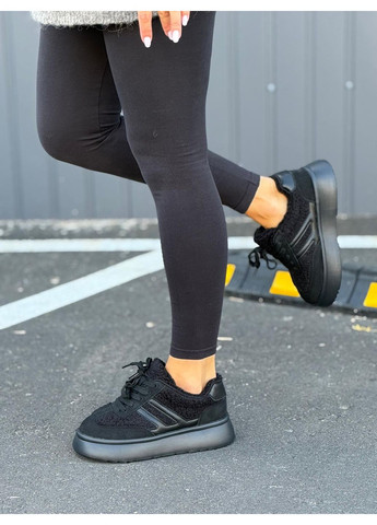 Кроссовки женские чёрные тёплые на меху натуральная замша зимние на высокой подошве искусственный мех No Brand чёрные зима (366666076)