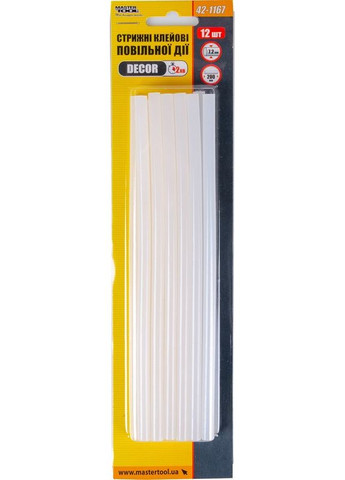 Стрижні клейові DECOR 7.2х200 мм 12 шт повільної дії 42-1167 Mastertool (365626836)