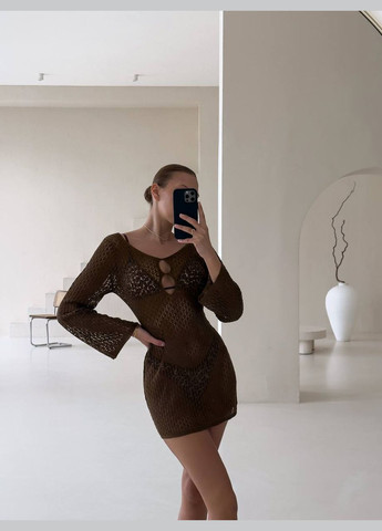 Коричнева пляжна легка й дуже стильна пляжна сукня Vakko однотонна