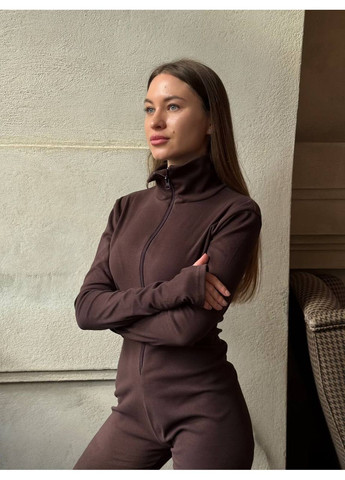 Жіночий термокомбінезон з флісу на блискавці MonCher коричневий повсякденний фліс