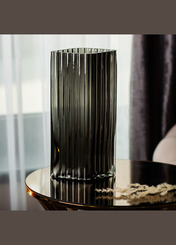 Ваза для квітів зі скла, декоративна, прямокутна, сіра, 28 см HP-1703 Yiwu (353502551)