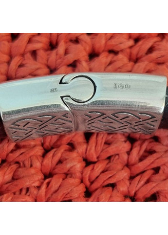 Браслет зі шкіри зі срібними гладкими вставками 21 см No Brand (355921997)