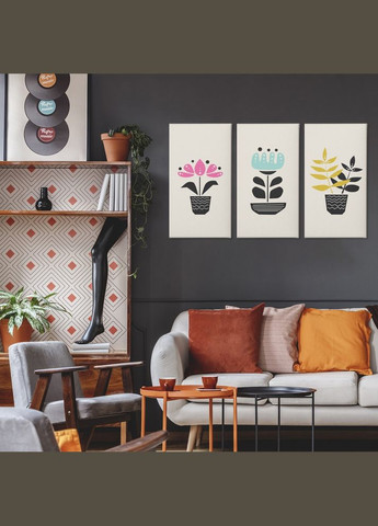 Модульная картина из трех частей Домашние цветы 126x80 см (MK311604) Malevich Store (333339096)