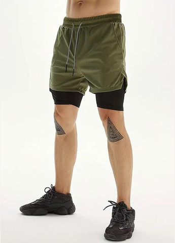 Спортивные мужские шорты-тайтсы 2 в 1 с петелькой для полотенца и карманом для смартфона No Brand (342374353)