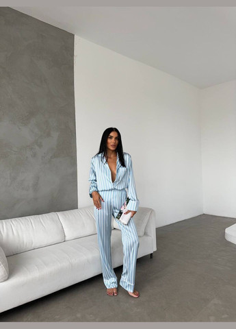 Блакитна всесезон піжама жіноча - домашній костюм сорочка + брюки No Brand