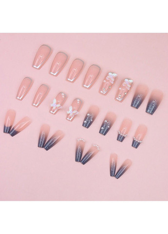 Накладные блестящие ногти с бабочками и градиентом с клеем CZ044 Серебряный 24 шт (A9754) Nails (308864006)