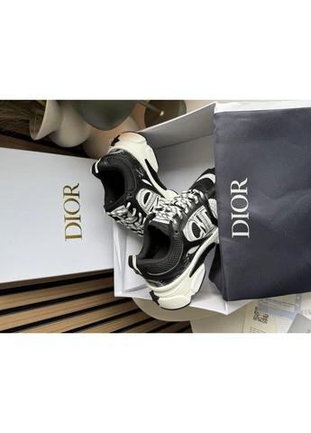 Черно-белые демисезонные кроссовки мужские и женские dior chrono black white | диор хроно черно-белые No Brand