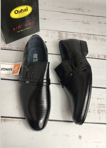 Черные туфли детские для мальчика черный (208) без шнурков KangFu