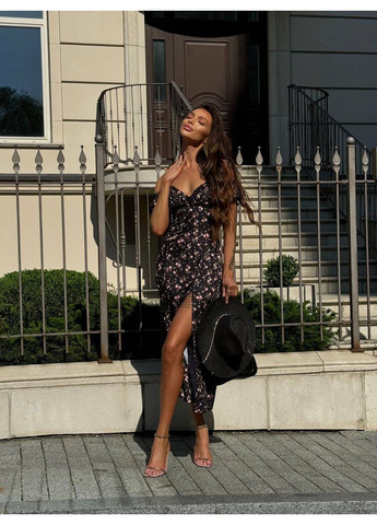 Черное праздничный женское летнее длинное платье luxury с вырезом (mil451) milirud