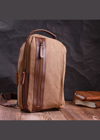 Сумка слінг чоловіча через плече із щільного текстилю коричнева 22191 Vintage (362418027)