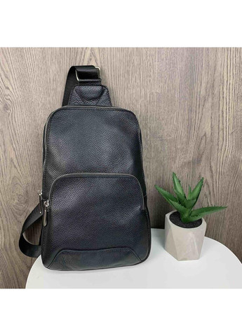 Чоловіча шкіряна сумка бананка месенджер на груди з натуральної шкіри чорна ProDobro (363259009)