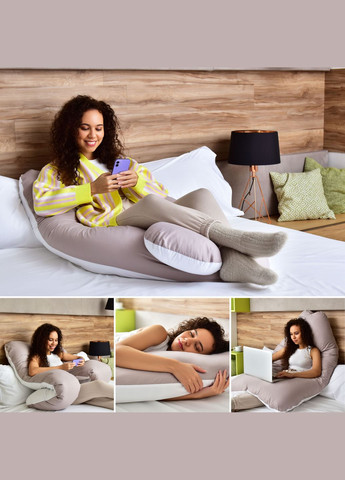 Подушка для сну та відпочинку, для вагітних П-форми 140х75х20 см з наволочкою на блискавці сіро-біла (8-33722*001) IDEIA (293517255)